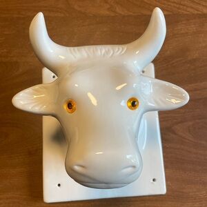 Vintage White Ceramic Bull Head Wall Mount